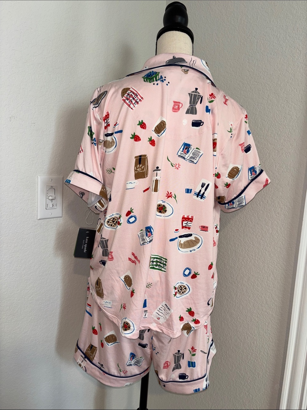 kate spade new york Cropped Printed Notch Collar Top and Pants Pajama Set 🥐☕️🍓🫐 - Picture 2 of 7